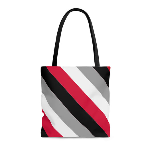 Red, Gray, & White Diagonal Stripes Tote Bag