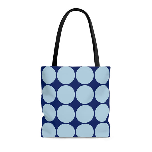 Navy & Sky Blue Circle Print Canvas Tote Bag