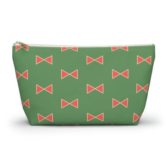 Green & Coral Bows Accessory Pouch with T-bottom - BowsAndArtsDesigns