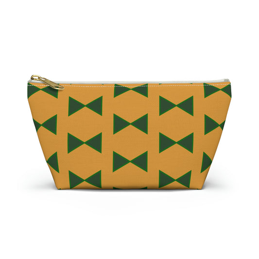 Gold & Green Bows Pouch with T-bottom - BowsAndArtsDesigns