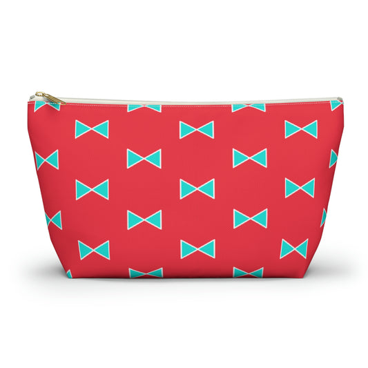 Red & Turquoise Bows Accessory Pouch with T-bottom - BowsAndArtsDesigns