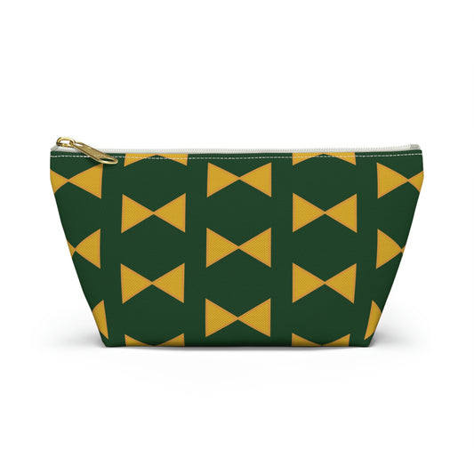 Green & Gold Bows Pouch with T-bottom - BowsAndArtsDesigns