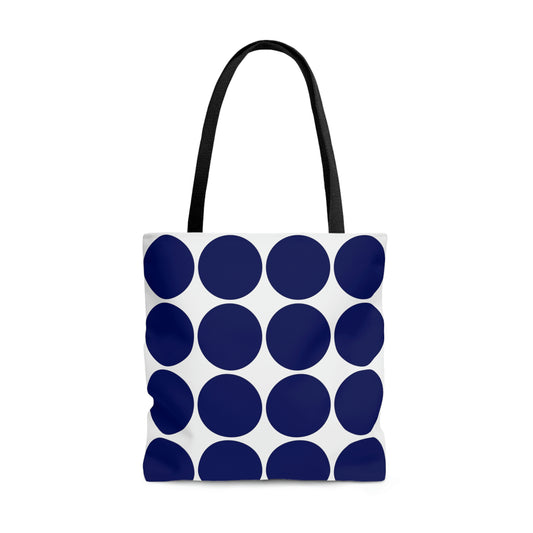 Navy & White Circle Print Canvas Tote Bag - BowsAndArtsDesigns